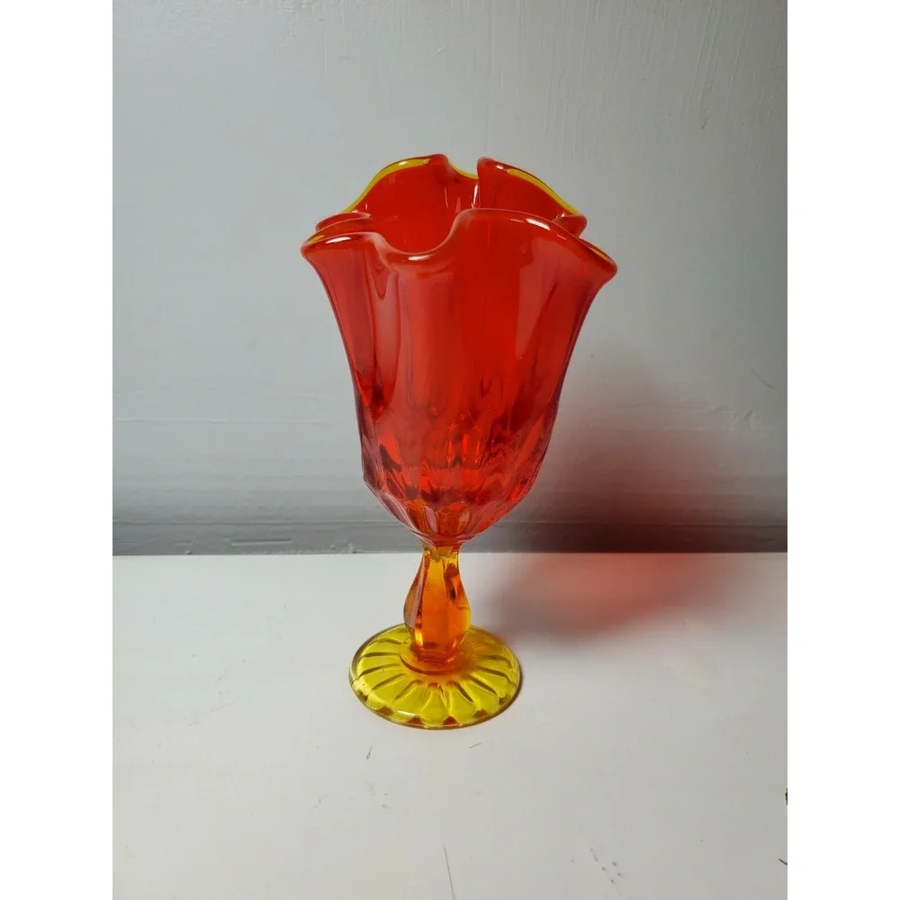 Vintage Fenton Glass Epic Petal Persimmon‎ Swung Stretch Vase/Compote/Bowl